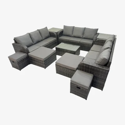 The Range Fimous 13-Seater Outdoor Rattan Sofa Set with Coffee Table and Stools Dark Grey - Dark Grey
