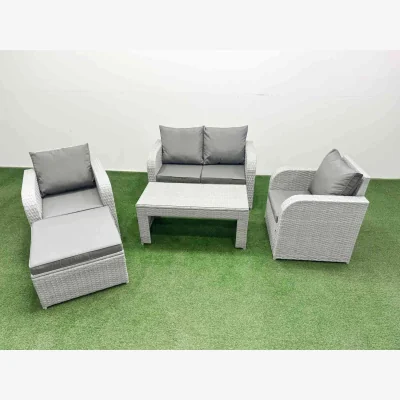 The Range Fimous Light Grey PE Rattan 5-Seater Garden Sofa Set with Reclining Chairs and Footstool - Light Grey Mixed