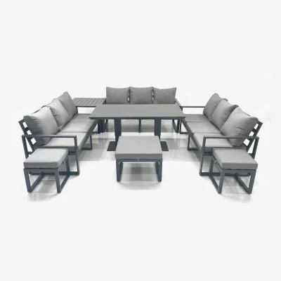 The Range Fimous 12-Seater Aluminium Garden Sofa Set with Adjustable Rising Dining Table Dark Grey - Dark Grey