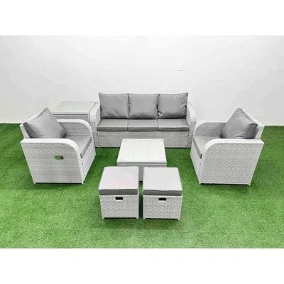 The Range Fimous PE Rattan Garden Furniture Set Reclining Sofa Set Light Grey - Light grey rattan with dark grey fabric