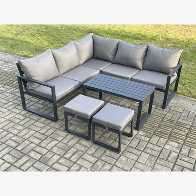The Range Fimous 7-Seater Aluminium Garden Lounge Set with Oblong Coffee Table and 2 Stools Dark Grey - Dark Grey