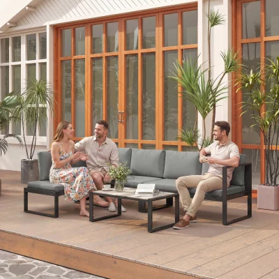The Range Outsunny Garden Sofa Set with 2 Loveseats, Armless Chair, Coffee Table - Grey