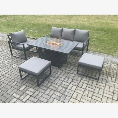 The Range Fimous Aluminium 5-Piece Garden Sofa Set with Gas Fire Pit Dark Grey - Dark Grey