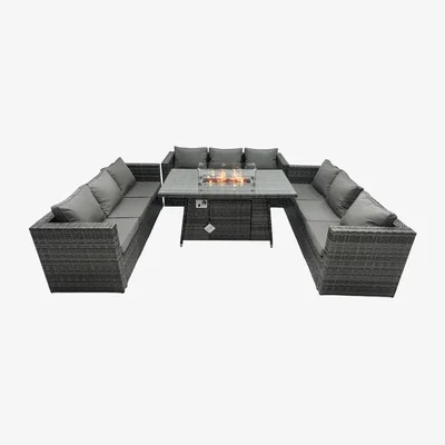 The Range 9 Seater U Shape Outdoor Lounge Rattan Sofa Set - Dark Grey Mixed