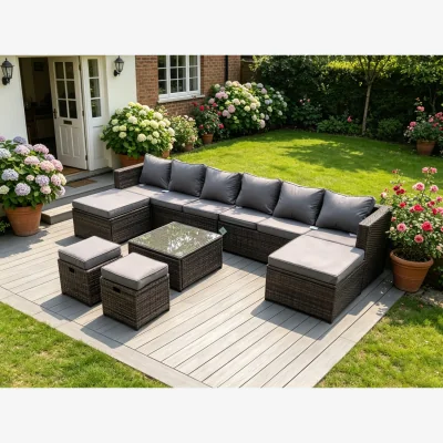 The Range Lounge Couch Rattan Corner Sofa Set Garden Furniture Outdoor - Dark Grey Mixed