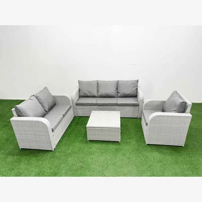 The Range Fimous 6-Seater PE Wicker Outdoor Rattan Sofa Set Light Grey - Light Grey