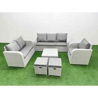 The Range Fimous 8-Seater PE Rattan Outdoor Sofa Set with Reclining Chair and Glass Table Light Grey - Light Grey