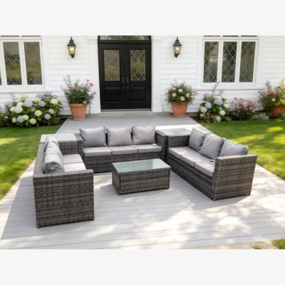 The Range Outdoor Rattan Garden Furniture Lounge Sofa Set 2 Side Tall Table - Dark Grey Mixed