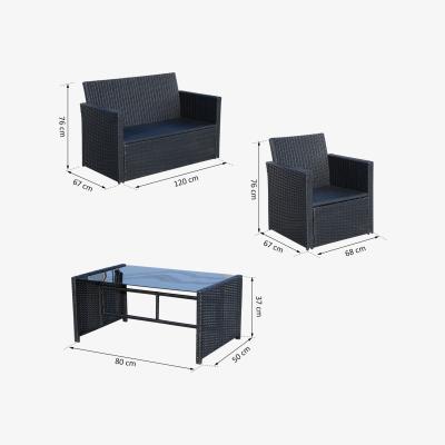 The Range 4 Piece Rattan Garden Sofa Set - Black Rattan