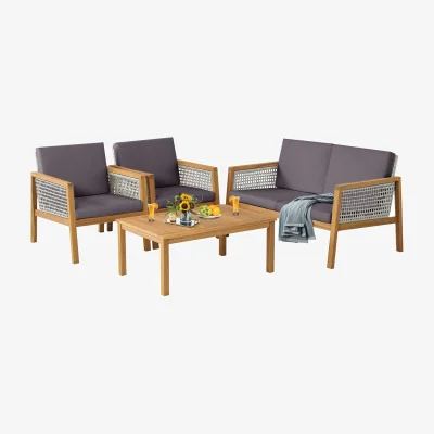 The Range 4 Pieces Wicker Patio Furniture Set - Grey