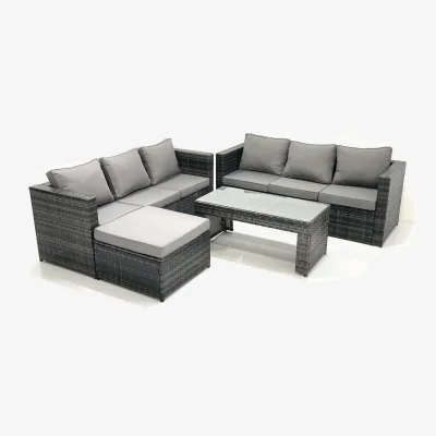 The Range Fimous Outdoor Wicker Rattan Lounge Sofa Set, 7 Seats, Dark Grey Mixed - Dark Grey Mixed