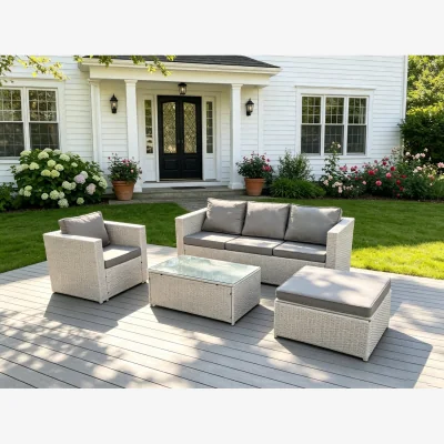 The Range Lounge Outdoor PE Rattan Garden Furniture Set - Light Grey Mixed