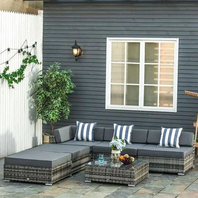The Range 6 PCs Garden Rattan Furniture Set - Grey
