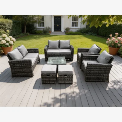 The Range 8 Seater High Back Rattan Sofa Set Garden Furniture 2 Seater Sofa - Dark Grey Mixed