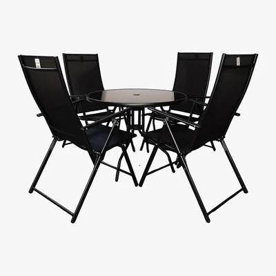 The Range Round Glass Top Garden Patio Dining Table Chairs - Black