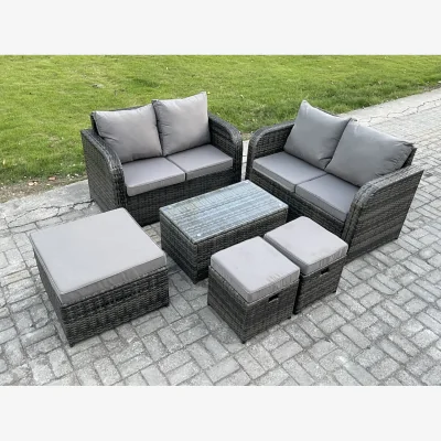 The Range Fimous 7 Seater Outdoor Rattan Lounge Set with Tempered Glass Table Dark Grey Mixed - Dark Grey Mixed