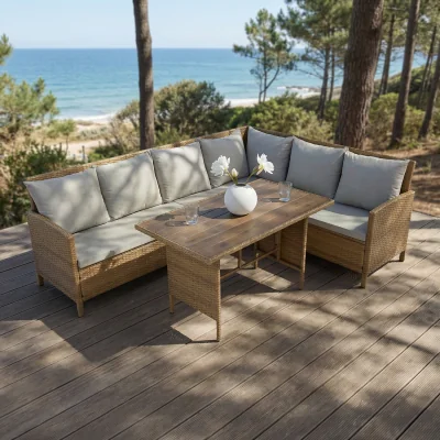 The Range Alia Rattan Garden Corner 6 Seater Outdoor Dining Sofa Set  - Brown