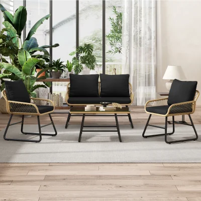The Range Yaheetech 4-Seater Wicker Patio Furniture Set - Black