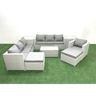 The Range Fimous 9-Seater PE Rattan Garden Sofa Set, Light Grey with Dark Grey Fabric - Light Grey with Dark Grey Fabric