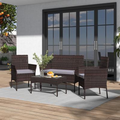 The Range Patio Furniture 4 Pieces Outdoor Rattan Chairs Set with Table and Cushion - Brown