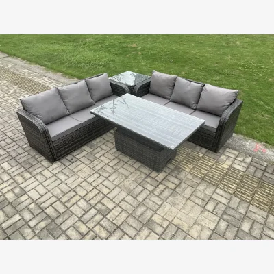 The Range Fimous 6-Seater Outdoor Rattan Lounge Set with Height-Adjustable Table Dark Grey - Dark Grey