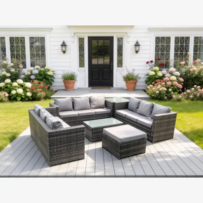 The Range Outdoor Rattan Garden Furniture Lounge Sofa Set Side Table - Dark Grey Mixed