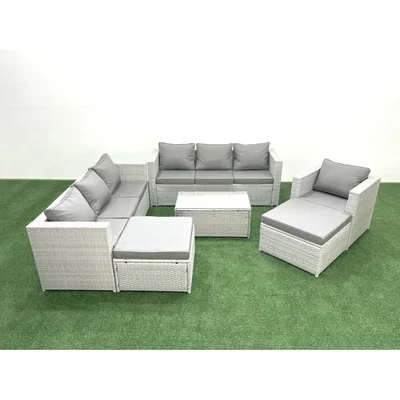 The Range Fimous Wicker PE Rattan Garden Sofa Set with Armchair and 2 Footstools Light Grey Mixed - Light Grey Mixed