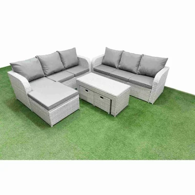 The Range Fimous 9-Seater Garden Sofa Set with Tempered Glass Coffee Table Light Grey - Light grey PE rattan with dark grey fabric