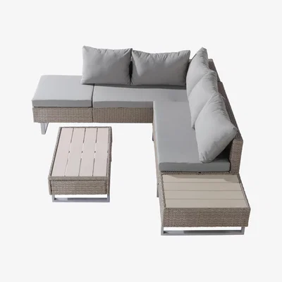 The Range Mixed Rattan Garden Corner Sofa Set - Khaki