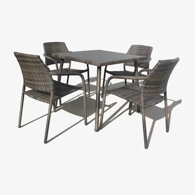 The Range Rattan Patio Dining Stackable with Table Set - Brown / 4 / Small