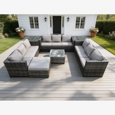 The Range 10-Seater U-Shaped Dark Grey Rattan Outdoor Sofa Set with 3 Tables - Dark Grey Mixed