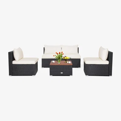 The Range 5-Piece Outdoor Patio Furniture Set PE Wicker Conversation Set - White