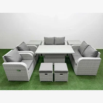 The Range Fimous 8-Seater Outdoor PE Rattan Reclining Sofa Set with Adjustable Lifting Table Light Grey - Light Grey