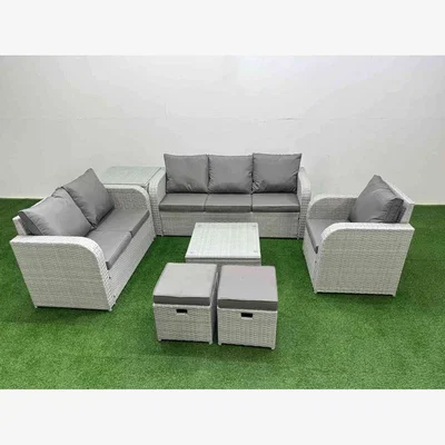 The Range Fimous 8-Seater PE Wicker Outdoor Rattan Sofa Set with Recliners and Square Table Light Grey - Light Grey