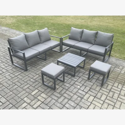 The Range Fimous Aluminium 5-Piece 8-Seater Outdoor Sofa Set with Cushions and Square Coffee Table Dark Grey - Dark Grey