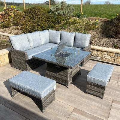 The Range Corner Garden Firepit Set - Grey Rattan