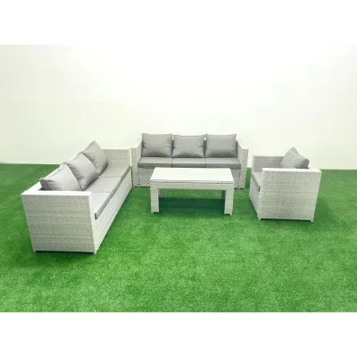 The Range Fimous Wicker PE Rattan 7-Seater Garden Sofa Set with Oblong Coffee Table, Light Grey Mixed. - Light Grey Mixed