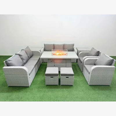 The Range Fimous PE Rattan 9-Piece Firepit Patio Sofa Set Light Grey - Light Grey