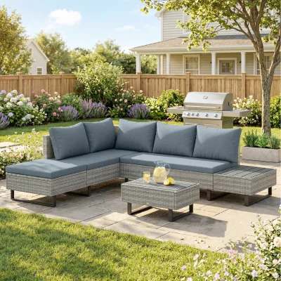 The Range Outsunny 5 Seater Rattan Garden Furniture Lounge Sofa Set - Light Grey