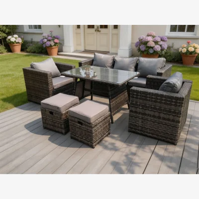 The Range Rattan Garden Outdoor Sofa Set Chairs Rectangular Dining Table - Dark Grey Mixed