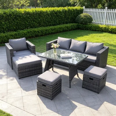 The Range PE Rattan Garden Outdoor Sofa Set 7 Seater - Dark Grey Mixed
