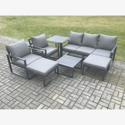 The Range Fimous Aluminium Outdoor Lounge Sofa Set 7-Seater Dark Grey. - Dark grey powder coated with dark grey fabric