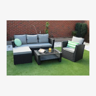 The Range ROSEN 5 SEATER RATTAN GARDEN FURNITURE SET IN BLACK WITH RAIN COVER - Black
