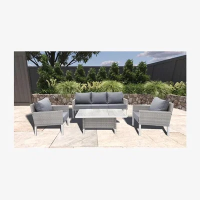 The Range Florence 4 Piece Patio Furniture Set - 2 Chairs, 1 Sofa & 1 Rectangular Table - Seats Up to 5 People - Wicker