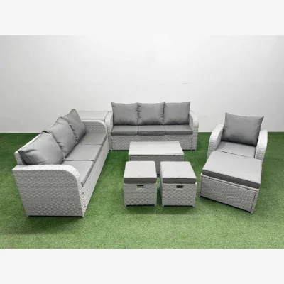 The Range Fimous 10 Seater Poly Rattan Outdoor Garden Sofa Set - Light Grey. - Light Grey