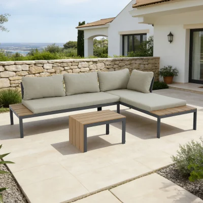 The Range Tampa Garden Corner Sofa Outdoor Sofa Set with Table - Beige