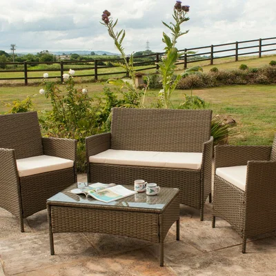 The Range 4 Piece Rattan Garden Furniture Set with Cover - Brown