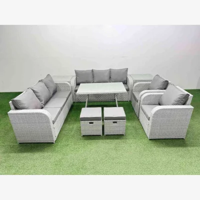 The Range Fimous PE Rattan High-Back Outdoor Sofa Set with 2 Recliners, 2 3-Seater Sofas, Light Grey. - Light Grey