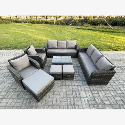 The Range Fimous 11-Seater Rattan Garden Sofa Set Dark Grey Mixed - Dark Grey Mixed