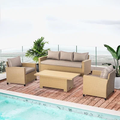 The Range 4 Pieces Outdoor PE Rattan Sofa Set - Khaki